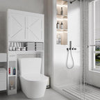 Over-The-Toilet Storage Cabinet - 2 Door Bathroom Organizer with Adjustable Shelves, Farmhouse Style Space-Saving Rack for Bathroom, Toilet, Laundry Room (White)