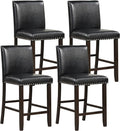 COSTWAY Bar Stools Set of 4, 25.5” PVC Leather Armless Counter Height Chair with Back, Kitchen Island Breakfast Chair for Dining Room, Party Room & Restaurant (4, Black)