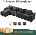 Hobestluk Cloud Modular Sectional Couch 4-Seater Sofa with Ottoman L Shaped Couch Deep Seat Sofa with Removable Cover Large Sofa for Living Room (Dark Grey, 4-Seater Sofa with One Ottoman)