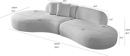 135.4" Curved Sofa Couch Modern Oversized 6-Seat Round Boucle Sectional Sofa Couch with Chaise & Pillows for Living Room Apartment Furniture,No Assembly Needed (Camel-Left-Facing)