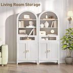 66" Tall Bathroom Storage Cabinet with Flip Drawer, Freestanding Storage Cabinet with Doors & Shelves,Arched Cabinets for Bathroom, Living Room, Kitchen, Laundry, White