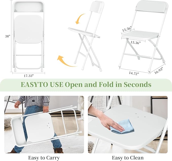 Folding Chairs 30 Pack,White Plastic Folding Chairs for Indoor Outdoor,Portable Stackable Commercial Seat with Steel Frame 350lb.Capacity for Party Events Wedding Dining Picnic Office(30 Pack)