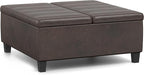 SIMPLIHOME Ellis 36 inch Wide Contemporary Square Coffee Table Storage Ottoman in Distressed Brown Vegan Faux Leather, Assembled, for The Living Room and Bedroom