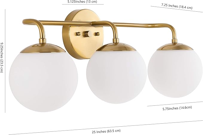 JONATHAN Y JYL3536A Louis Parisian Globe 25" 3-Light Metal/Frosted Glass Modern Contemporary LED Vanity Midcentury Glam 2700K LED 4W Bulbs Entryway Lobby Kitchen Bathroom Bedroom Hallway, Brass Gold