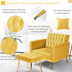 Velvet Accent Chair w/Adjustable Armrests and Backrest, Button Tufted Lounge Chair, Single Recliner Armchair with Ottoman and Pillow for Living Room, Bedroom,Yellow