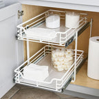 Household Essentials Glidez Multipurpose Paint-Finished Steel Pull-Out/Slide-Out Storage Organizer for Under Cabinet Use - 2-Tier Design - Fits Standard Size Cabinet or Shelf, White