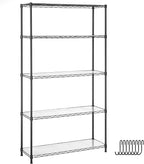 SONGMICS 5-Tier Storage Unit, Wire Shelving, Kitchen Metal Rack With Adjustable Shelves, Shelf Liners, 8 Hooks, for Garage, 11.8 x 35.4 x 63 Inches, Black ULGR095B01