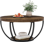 Tribesigns Round Coffee Table, 31.7" Wooden 2-Tier Circle Coffee Table with Storage Shelves, Modern Accent Cocktail Table Center Table for Living Room, Rustic Brown