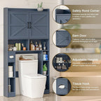 Over The Toilet Storage Cabinet, Farmhouse Toilet Cabinet Rack with Barn Doors, Space Saving Bathroom Organizer with Shelves, Toilet Paper Holder and Towel Rack for Bathroom,Restroom,Laundry,Blue