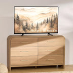 Curved 6-Drawer Dresser for Bedroom, 54" Wide Modern Chest of Drawers, Vanity Desk TV Stand for Living Room, Closet Storage Drawers Organizer Furniture, Nursery, Hallway, Oak