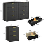 3-Piece Modern Bedroom Furniture Set, Wide 8-Drawer Dresser & 3-Drawer Nightstands Set of 2, Natural Wood Dresser and Nightstand Sets for Bedroom, Hallway, Black