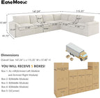 EASE MOOSE Boneless Modular Cloud Couch, Oversized L-Shaped Sectional Sofa for Living Room, Extra Large Movable Couches, 6-Deep-Seat Movable Sofas for Bedroom, Apartment, Chenille (White)
