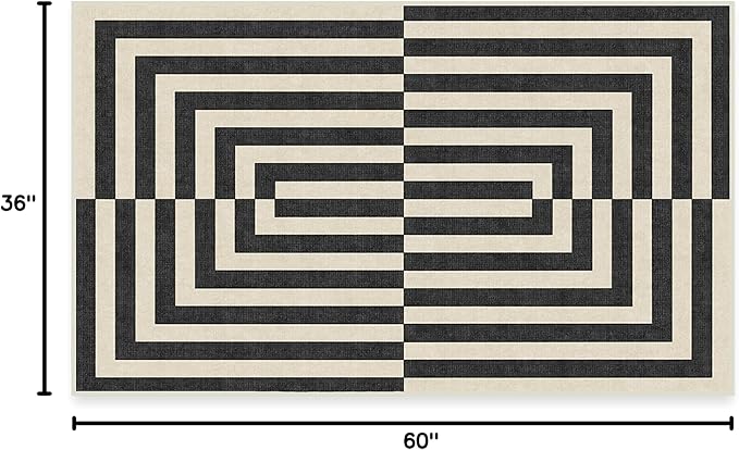 RUGGABLE x Jonathan Adler Machine Washable Modern Area Rug – Op Art Charcoal 3x5, Stain-Resistant, Non-Slip – Small Rugs for Living Room, Bedroom, Hallway, Entryway & Office–with Cushioned Pad