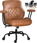 BEWISHOME Ergonomic Home Office Chair, Mid-Century Modern Brown Leather Desk Chair with Robber Casters Lumbar Support Adjustable Height Rolling Swivel Chair Executive Task Armrests BBY01Z