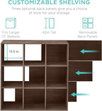 Best Choice Products 9-Cube Storage Organizer, 13.5in Shelf Opening, Bookcase, Display Shelf, Customizable w/ 3 Removable Back Panels – Walnut