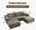 107.5" Cloud Sectional Couch with 1 Ottoman,Modern Modular Sofa with Deep Seat, Comfort U Shaped Sofa Couches for Living Room Bedroom Apartments,No Assembly Required, (Camel,Right Facing Chaise)