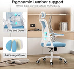 Farini Ergonomic Office Chair, Home Office Desk Chair with Headrest, High Back Computer Chair with Armrests and Adjustable Lumbar Support for Home Office Study Room, White & Blue