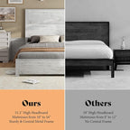 AMERLIFE Queen Size Wood Bed Frame, Rustic 51.2" Platform Bed with Spliced Headboard, Wood Slats Support/Noiseless/No Box Spring Needed, Antique White