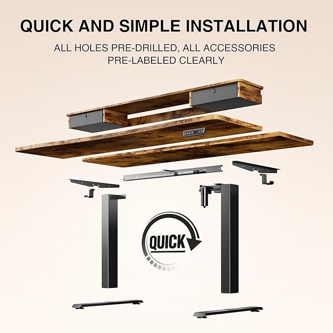 Veken 55"×27.6" Ergonomic Standing Desk with Drawers, Adjustable Height Home Office Desk with Monitor Riser, Computer Table for Work, Study, Gaming, Reading, Brown