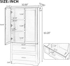 Polibi Tall Storage Cabinet with 2 Drawers, 3-Tier Adjustable Shelves & 2 Doors, Floor Free-Standing Cabinet for Bathroom, Living Room, Black, 63.2" H*32" W