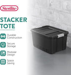 Sterilite 12-Pack Plastic Storage Bins with Lids, Stackable Containers, 19 Gallon, Black