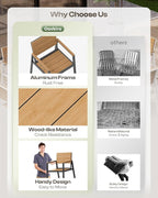 HDPS Outdoor Patio Dining Chairs Set of 2, 350LBS Capacity Aluminum Patio Dining Chairs with Armrests, Weather-Resistant for Lawn, Garden, Yard, Poolside and Indoor Use, Gray & Teak