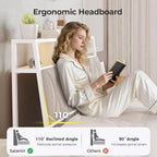 King Headboard Only, Headboard for King Size Bed with Storage, Upholstered Headboards with LED Lights & Charging Station, Attach Frame, Ideal for Bedroom/Dorm/Guest Room, White & Beige
