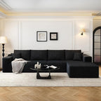 135.4" Cloud Modular Sectional Sofa Couch with L-Shape Chaise,Modern Minimalist Upholstered Couches for Living Room Bedroom,Deep Seat Corner Couch，No Assembly Required (Black,Right Facing Chaise)