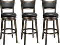 PrimeZone Swivel Bar Stools Set of 3, 30 Inch Bar Height Barstools, Black Faux Leather Bar Stool with High Backrest & Solid Wood Legs & Wrap-Around Footrest, Counter Stools for Kitchen Island, Pub