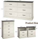 Farmhouse Dresser and Nightstand Sets, 4Pcs Bedroom Furniture Set, Nightstand Set of 2 & 55" Wide 6 Drawer and 44" Tall 5 Drawer Dresser with Large Drawers & Bar Handles, White
