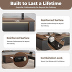 L-Shaped Executive Desk with LED Lights, Lockable Storage & 3-in-1 Charging Station, Reversible Cabinet, Modern Wood Office Desk for CEO, Manager & Home Office(Black Walnut+Khaki, 95"L*71"W*30"H)