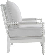Morden Fort Linen Fabric Spindle Accent Chair with Wood Frame, French Style Accent Chairs with Padded Spring Seat and Armrest Pads, Brushed Base for Living Room Bedroom Farmhouse Office Balcony