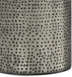 SIMPLIHOME Corbin 16 inch Wide Metal Side Table in Hammered Antique Silver, Round Drum Design End Table for Living Room, Family Room, or Entryway, Industrial Style, Assembled