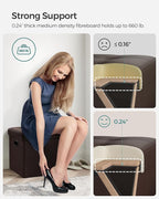 SONGMICS MAZIE Collection - 15 Inches Ottoman with Storage, Footstool, Storage Ottoman with Metal Grommet Handles, Load 660 lb, for Dorm, Living Room, Bedroom, Synthetic Leather, Brown ULSF30Z