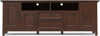 SIMPLIHOME Amherst 72-inch Wide Solid Wood TV Stand in Russet Brown, Transitional-Style Media Console for Living Room with Cable Management and Adjustable Shelves, Fits 80" TVs