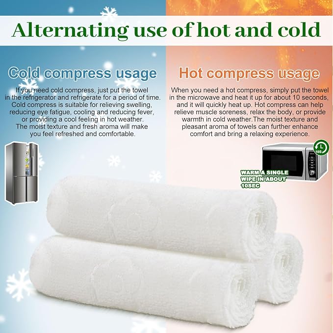 Moist Cotton Towel Bulk Moist Towelettes Individually Wrapped,White Towel Services,Refreshment Pre Moistened Towels for Dentist Travel Sport Party Hotel 50，Cucumber