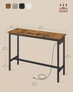 VASAGLE Bar Table, Narrow Long Kitchen Dining Table with Charging Station, Sturdy Metal Frame, Industrial, 15.7 x 47.2 x 35.4 Inches, Rustic Brown and Ink Black ULBT121K01
