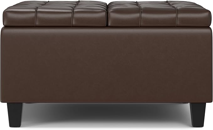 SIMPLIHOME Harrison 30 inch Wide Transitional Square Small Coffee Table Storage Ottoman in Chocolate Brown Vegan Faux Leather, Assembled, for The Living Room and Bedroom