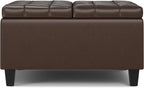 SIMPLIHOME Harrison 30 inch Wide Transitional Square Small Coffee Table Storage Ottoman in Chocolate Brown Vegan Faux Leather, Assembled, for The Living Room and Bedroom