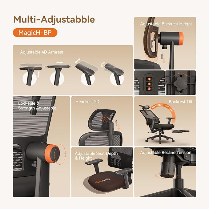 Newtral Office Chair Ergonomic with Footrest, Auto-Following Lumbar Support, High Back Desk Chair with 4D Armrest,136° Tilt Lock, Adjustable Seat Depth & Height (Upgrade with Laptop Tray, Black)