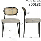 Rattan Dining Chairs Set of 6, Beige Leather Upholstered Dining Chairs with Rattan Cane Back, Mid Century Modern Dining Room Chairs with Black Metal Legs & D-Shaped Thicken Cushion, Beige