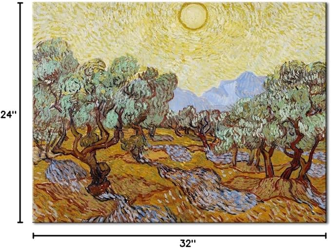 Wieco Art Canvas Wall Art Print of Vincent Van Gogh Paintings Olive Trees with Yellow Sky and Sun Field Pictures Artwork Wall Art for home Decoration and Wall Decor