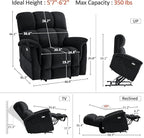 MCombo Large-Wide Dual Motor Power Lift Recliner Chair, Massage and Dual Heating for Elderly People, Infinite Position, Fabric R7166 (Black)