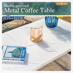 Sophia & William Patio Furniture Sets for 7 Outdoor Conversation Set 6 Pcs with 4 x Armrest Cushioned Sofa Chairs, 1 x 3-Seat Sofa, 1 Marbling Metal Coffee Table Garden Backyard Poolside Peacock Blue