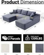 108 Inch Cloud Sectional Couch,Modern Modular Sectional Sofa with Deep Seat,Corduroy Boneless Couches with L-Shape Chaise for Living Room,No Assembly Required (Grey, Right Facing Chaise + Ottoman)