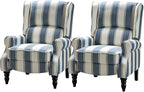 HULALA HOME Upholstered Wingback Recliner Chair Set of 2, Small Adjustable Footrest Push Back Single Reclining Sofa, Mid Century Modern Lounge Armchair for Living Room, Bedroom, Reading/Stripe Navy