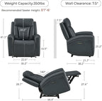 CHITA Genuine Leather Power Recliner Chair for Adults, Super Zero Gravity Recliner with Adjustable Power Headrest & USB/Type-C Ports, for Living Room, Bedroom & Home Theater, Navy Blue