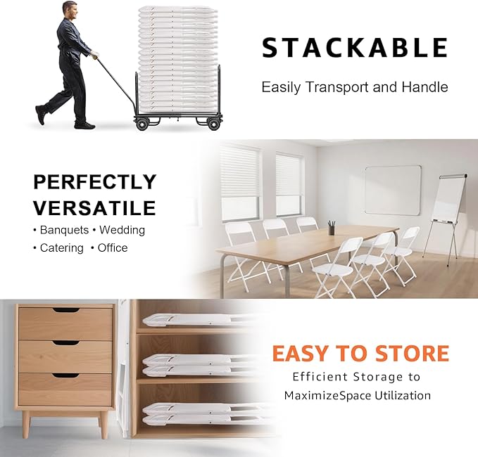 10 Pack White Folding Chairs, Portable Stackable Commercial Foldable Chair, Indoor Outdoor Plastic Folding Chair for Events/Office/Home/Wedding/Party, 400lbs Capacity