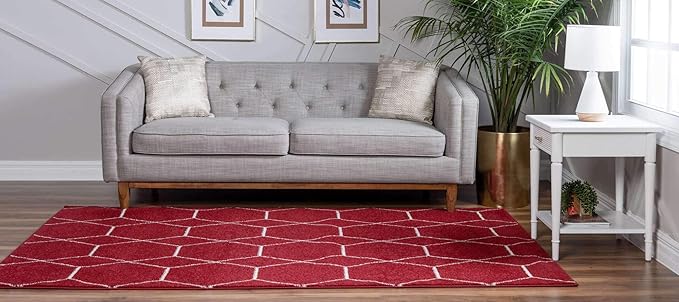 Unique Loom Trellis Frieze Collection Area Rug - Geometric (5' 1" x 8', Red/ Ivory)