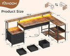 AODK L Shaped Desk with 5 File Drawers, 66" Reversible L Shaped Computer Desk with Power Outlet & LED Strip, Office Desk with Storage Shelves, Gaming Table with Monitor Shelf, Corner Table, Vintage